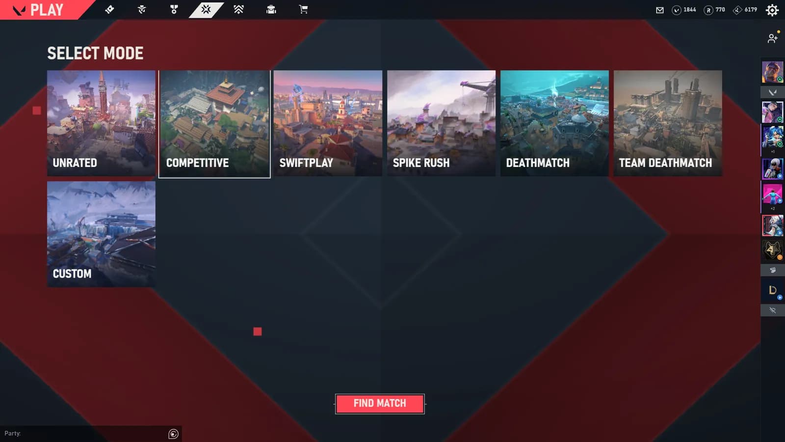 ValoShell play screen with the VALORANT game modes